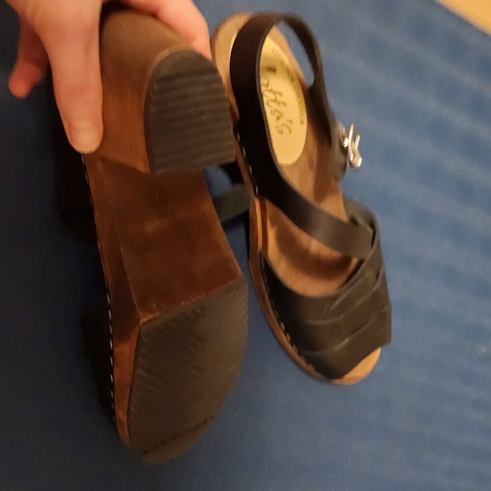 Lotta from Stockholm Peep Toe Clogs Black on Brown Base US 9.5 Eur 41 - Picture 7 of 7